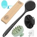 TRACKWORLD Silicone Back Scrubber with Long Handle, Body Scrubber, Scalp Massager, Face Brush, BPA-Free, Multicolour, 5 Pcs Combo