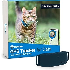 tractive gps tracker amp health monitoring for cats 9 lbs - market leading pet gps location tracker  wellness amp escape alerts  waterproof  works with any collar dark blue