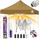 Tradesparker 8x8 Pop Up Canopy Tent,Commercial Movable Canopy with ApexCore LED&amp;Rugged Casters-Instant Easy Setup Shelter Canopies with Weight Bags&amp;Stakes for Outdoor Events Markets Vendors,Khaki