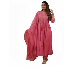 Traditional Floral Embroidered Cotton Kurta Set with