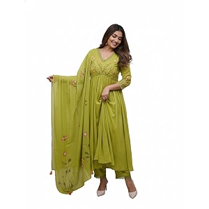 Traditional Floral Embroidered Cotton Kurta Set with