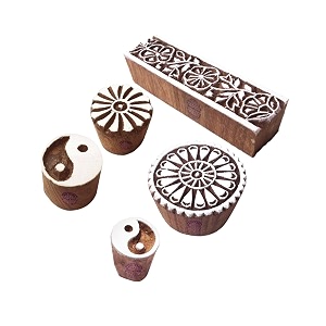 traditional motif yin yang and round wooden printing stamps set of 5