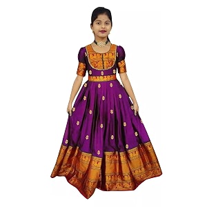 Traditional Silk Kids Anarkali Dress - Purple