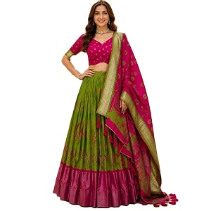 Traditional Womens Tussar Silk Lehenga Choli Set
