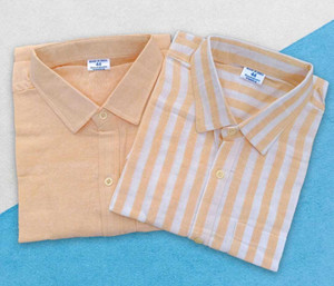TRADITIQUE Men Solid Formal Orange White Shirt