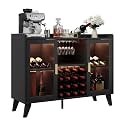 TrailBlaze Modern Industrial Black Bar Cabinet with LED Lighting – Freestanding Wine & Liquor Storage Sideboard – Wine Racks, Glass Holders, Acrylic Doors, Drawer – Home Entertainment & Dining Room