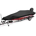 Trailerable Boat Cover 16-18ft with Outboard Motor Cover, 900D Fade Resistant Marine Canvas Waterproof Boat Covers for 16 feet 17ft 18' Foot V-Hull Bass Boat Tri-Hull Runabout Boat, Black