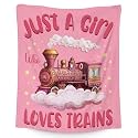 Train Blanket for Girls - 50x60 Inches Throw Size - Soft Fuzzy Plush Throws Gifts - Pink Cute Throw Blanket for Bed, Couch &amp; Sofa