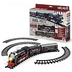 train set for kids  battery operated railway track toy with light sound amp water steam  express engine with passenger coach  electric track train gift for boys amp girls 16 pcs