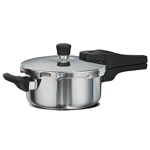 tramontina aeion 25 litres triply pressure pan  outer lid  healthy stainless steel cooker  pfas pfoa ptfe free  4-layer safety  side helper handle  induction friendly  5-year warranty
