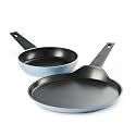 TRAMONTINA Aura Cookware Set of 2- Frypan 20cm, Dosa tawa 28cm | Reinforced Ceramic Non-Stick Cookware | Quick &amp; Even Heating | Low-Oil Cooking | Bakelite Handle | Induction &amp; Gas | Blueberry