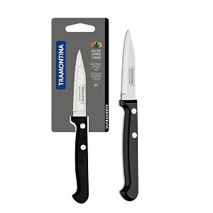 tramontina ultracorte stainless steel vegetable and fruit knife  7cm  2734  black  straightplain edge  antimicrobial  polypropylene handle  dishwasher safe  5 year warranty