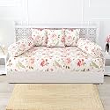 Trance Home Linen 108TC 100% Cotton Thick Printed Diwan Set | Deewan Bedsheet Set for Living Room(Set of 6 Pc, 1-Bed Sheet 48x88 Inch | 2-Bolster Cover 16x32 in | 3-Cushion Cover 16x16 in)-Tashi Pink