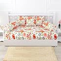 Trance Home Linen 108TC 100% Cotton Thick Printed Diwan Set | Deewan Bedsheet Set for Living Room(Set of 6 Pc, 1-Bed Sheet 48x90 Inch | 2-Bolster Cover 16x32 Inch | 3-Cushion Cover 16x16 in)-Huvu Red