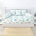 Trance Home Linen 108TC 100% Cotton Thick Printed Diwan Set | Deewan Bedsheet Set for Living Room(Set of 6 Pc, 1-Bed Sheet 48x90 Inch | 2-Bolster Cover 16x32 in | 3-Cushion Cover 16x16 in)-Tashi Blue