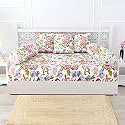 Trance Home Linen 108TC Cotton Thick Printed Diwan Set | Deewan Bedsheet Set for Living Room(Set of 6 Pc, 1-Bed Sheet 48x88 Inch | 2-Bolster Cover 16x32 Inch | 3-Cushion Cover 16x16 Inch)-Huvu Lilac