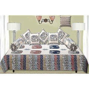 trance home linen 108tc 100 cotton diwan sethand block jaipuri printed design set of 8 piece 1-bed sheet 50x90 inch2-bolster cover 16x31 inch5-cushion cover 16x16 inch-ambari brown