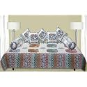 Trance Home Linen 108TC 100% Cotton Diwan Set|Hand Block Jaipuri Printed Design (Set of 8 Piece, 1-Bed Sheet 50x90 Inch|2-Bolster Cover 16x31 Inch|5-Cushion Cover 16x16 Inch)-Ambari Blue