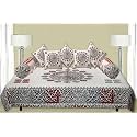 Trance Home Linen 108TC 100% Cotton Diwan Set|Hand Block Jaipuri Printed Design (Set of 8 Piece, 1-Bed Sheet 50x90 Inch|2-Bolster Cover 16x31 Inch|5-Cushion Cover 16x16 Inch)-Ambari Blue