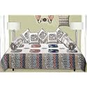 Trance Home Linen 108TC 100% Cotton Diwan Set|Hand Block Jaipuri Printed Design (Set of 8 Piece, 1-Bed Sheet 50x90 Inch|2-Bolster Cover 16x31 Inch|5-Cushion Cover 16x16 Inch)-Ambari Brown