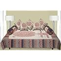 Trance Home Linen 108TC 100% Cotton Diwan Set|Hand Block Jaipuri Printed Design (Set of 8 Piece, 1-Bed Sheet 50x90 Inch|2-Bolster Cover 16x31 Inch|5-Cushion Cover 16x16 Inch)-Ambari Blue