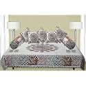 Trance Home Linen 108TC 100% Cotton Diwan Set|Hand Block Jaipuri Printed Design (Set of 8 Piece, 1-Bed Sheet 50x90 Inch|2-Bolster Cover 16x31 Inch|5-Cushion Cover 16x16 Inch)-Ambari Blue