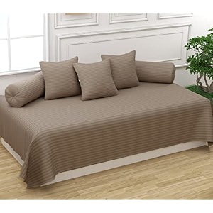 trance home linen 200tc striped diwan set 100 cotton 6 piecedewaan bedsheet set set of 6 pcs 1-bed sheet 54x88 inch  2-bolster cover 16x32 inch  3-cushion cover 16x16 inch - aqua blue