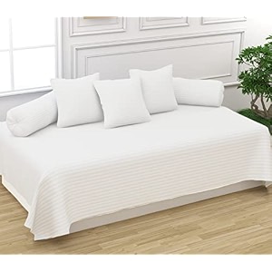 trance home linen 200tc striped diwan set cotton 6 pcs dewaan bedsheet sets set of 6 pcs 1-bed sheet 54x88 inch  2-bolster cover 16x32 inch  3-cushion cover 16x16 inch- white