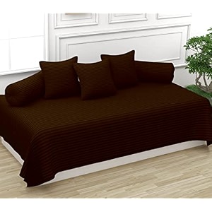 trance home linen 200tc striped diwan set cotton 6 pcs dewaan bedsheet sets set of 6 pcs 1-bed sheet 54x88 inch  2-bolster cover 16x32 inch  3-cushion cover 16x16 inch- chocolate brown