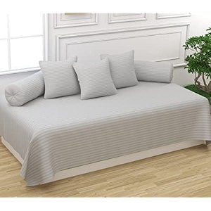 trance home linen 200tc striped diwan set cotton 6 pcs dewaan bedsheet sets set of 6 pcs 1-bed sheet 54x88 inch  2-bolster cover 16x32 inch  3-cushion cover 16x16 inch- silver grey