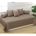 Trance Home Linen 200TC Striped Diwan Set 100% Cotton 6 Piece|Dewaan Bedsheet Set (Set of 6 Pcs, 1-Bed Sheet 54x88 Inch | 2-Bolster Cover 16x32 Inch | 3-Cushion Cover 16x16 Inch) - Aqua Blue