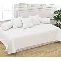Trance Home Linen 200TC Striped Diwan Set Cotton 6 Pcs |Dewaan Bedsheet Sets (Set of 6 Pcs, 1-Bed Sheet 54x88 Inch | 2-Bolster Cover 16x32 Inch | 3-Cushion Cover 16x16 Inch)- White