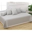 Trance Home Linen 200TC Striped Diwan Set Cotton 6 Pcs |Dewaan Bedsheet Sets (Set of 6 Pcs, 1-Bed Sheet 54x88 Inch | 2-Bolster Cover 16x32 Inch | 3-Cushion Cover 16x16 Inch)- Silver Grey