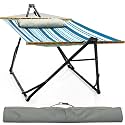 Tranquillo Unity with Hammock Stand, 800 lbs Capacity Steel Double Hammock Stand for 2 Persons, Premium Pre-Assembled Stand for Indoor Outdoor, Blue Leaf