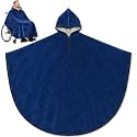 Tranqun Wheelchair Blanket Poncho, Fleece Hood Winter, Blue