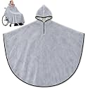 Tranqun Wheelchair Blanket Poncho, Fleece Hood Winter, Grey