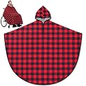 Tranqun Wheelchair Blanket Poncho, Fleece Hood Winter, Plaid