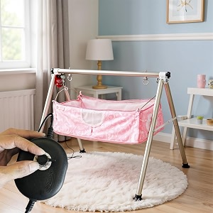 tinytyke automatic cradle for baby - electric swing cradle wadjustable speed - semi-foldable frame with pink cradle cloth mosquito net - baby palnajhula for kids of 0 to 3 years