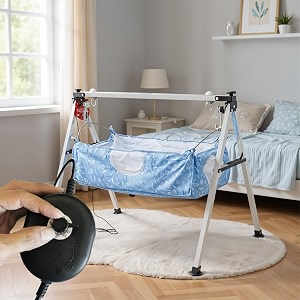 tinytyke automatic cradle for baby - electric swing cradle wadjustable speed - semi-foldable frame with blue cradle cloth amp mosquito net - baby palnajhula for kids of 0 to 3 years