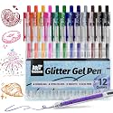 TRANSON Glitter Gel Pen 12 Colors Set for Sparkling Writing Journals Scrapbook DIY Projects and Art Creatives