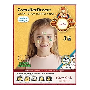 transourdream glitter green printable temporary tattoo transfer paper for inkjet amp laser printer 3 sets a4 size diy personalized waterproof temporary tattoos for skin tat6-3