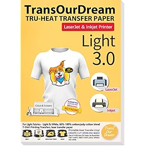 transourdream light 30 - upgraded iron on heat transfer paper for t shirts 100 sheets a4 iron-on transfers paper for light fabric printable heat transfer vinyl for inkjet printer