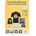 TransOurDream Tru-Iron on Heat Transfer Paper for Dark Fabric (100 Sheets, A4) T shirt Transfers Paper for Inkjet Printer Printable Heat Transfer Vinyl for T-shirts