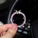 Transparent Butterfly Bling Ring Emblem Car Accessories - Car Push Start Button Cover/Sticker, Key Ignition Knob Bling Ring, Sparkling Car Interior Accessories for Women (Pink)