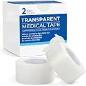 Transparent Medical Tape 2 Rolls | Clear Hypoallergenic Surgical PE Adhesive Tape for Wounds & Bandages, Latex Free First Aid Tape for Sensitive Skin