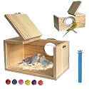 Transparent Parakeet Nesting Box,Wooden Parrot Nest Breeding Box with Perch Natural Bird House for Cage Suitable for Lovebirds Cockatiels Canaries