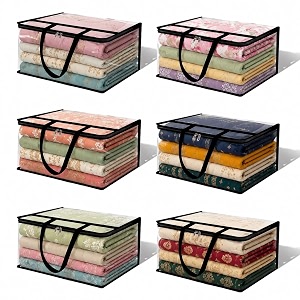 takiva transparent clothes storage bags pack of 6  saree covers with zip  transparent garment bag for saree  plastic clothes organizer for wardrobe  large clothes storage box