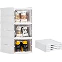Transparent Shoe Rack - Drop Front Foldable Shoe Organizer Storage Box - Footwear Organiser for Men, Women, Heels, Boots, Loafers, Sneakers, Slippers (3 Layer)
