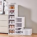 Foldable Shoe Organizer Stackable Shoe Box Collapsible Clear Shoe Storage One-Piece for Closet Storage Holder Shoe Organizer Boxes (6 Layer)