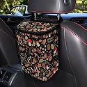 Trash Can for Car Leakproof Garbage with Lid and Zipper Boho Cottagecore Mushroom Snail Ferns Trash Bin Hanging Back of Seat Auto Interior Accessories Universal Fit Most Truck SUV Van